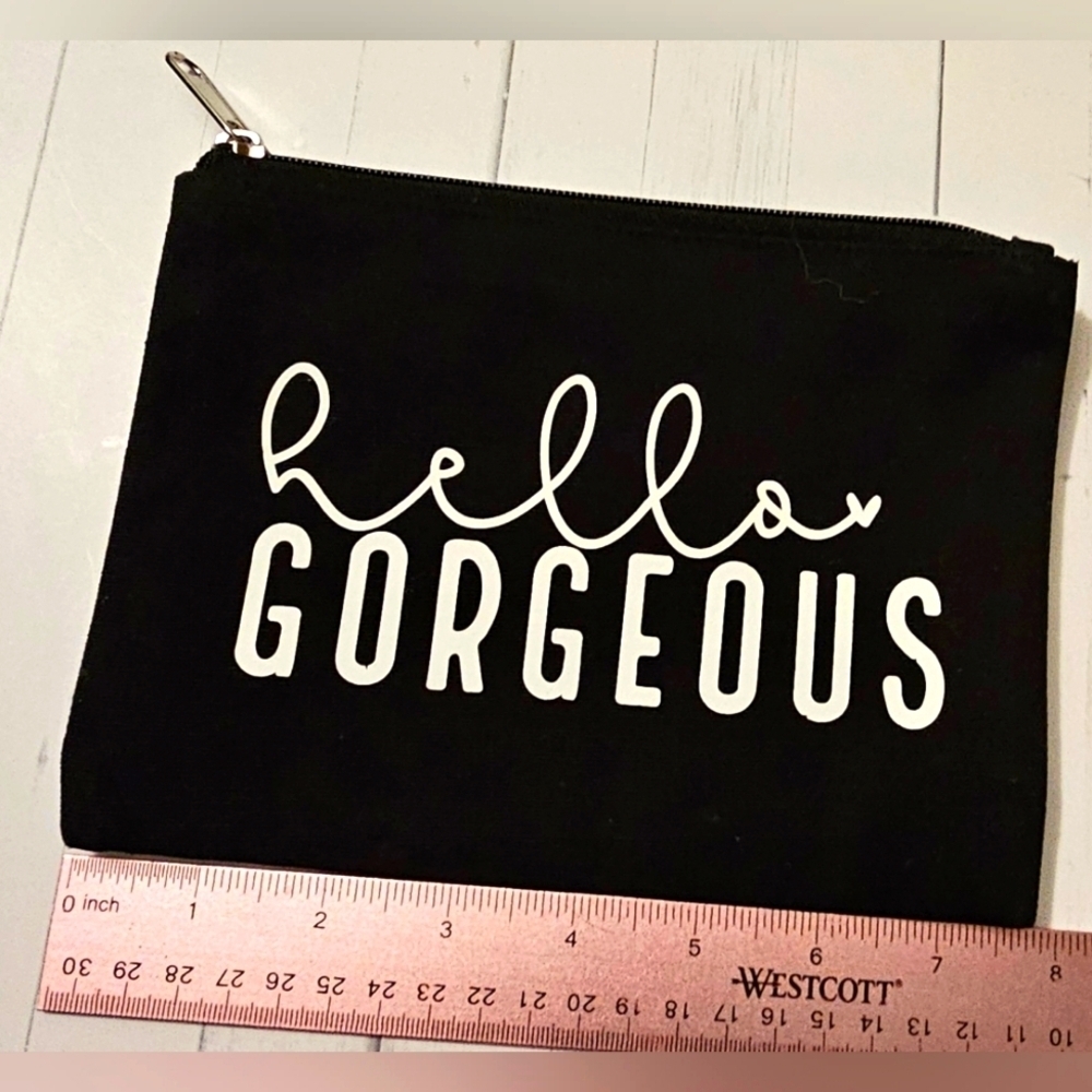 DIY Black Pouch with 'Hello Gorgeous' Print NWOT​​​​